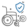 wheel chair Icon with a shield on it